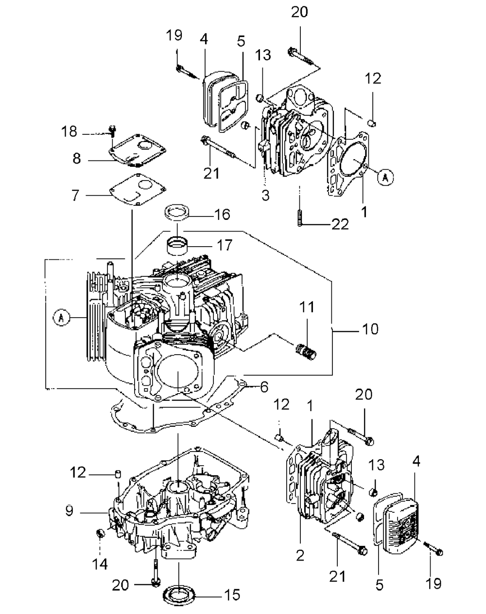 Fh430v-As22 Cylinder And Crankcase Diagram and Parts List for G1548 55AE232S750-WAM Cub Cadet Lawn Mower